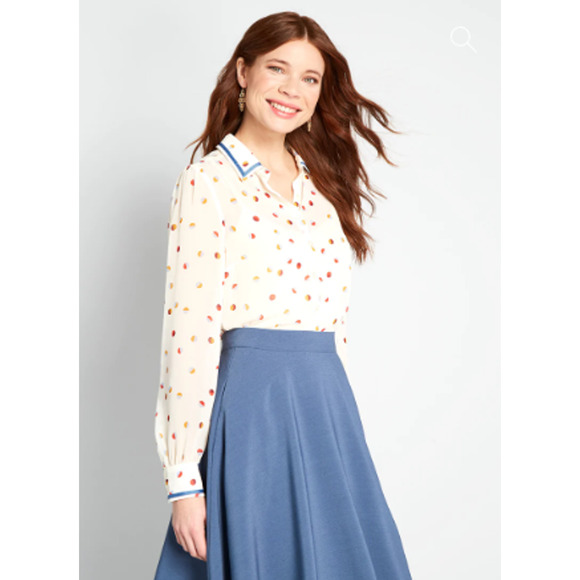Modcloth Tops - Modcloth Cream Polka Dot Print Be Buzzworthy Button Up Top